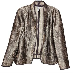 Chico's Faux Snake Skin Open Front Lightweight Blazer Gold and Brown Chico 0